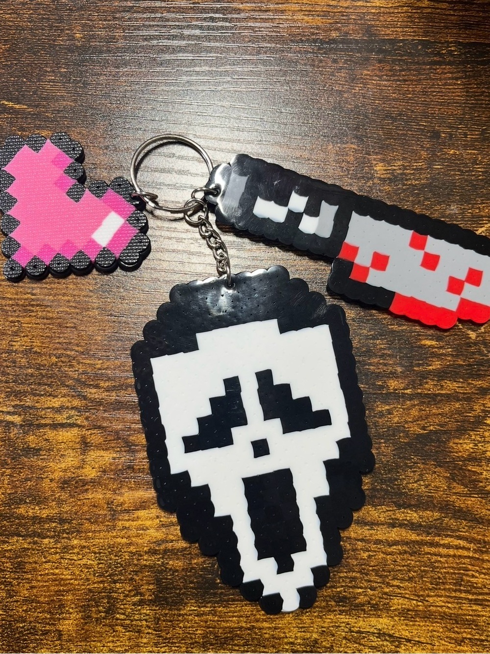 Pixel Art Ghost face Keychain - Black & White Accessory
